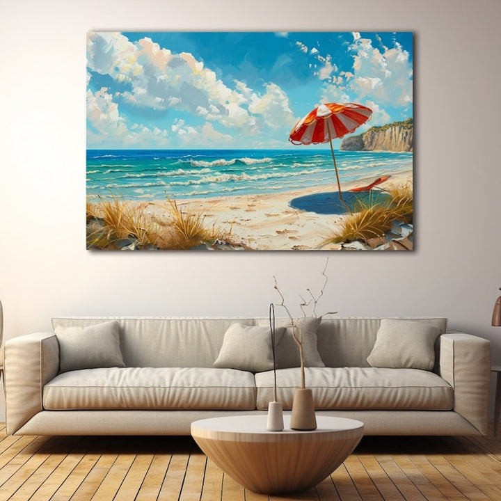 Peinture Plage Parasol, art mural décoration nature