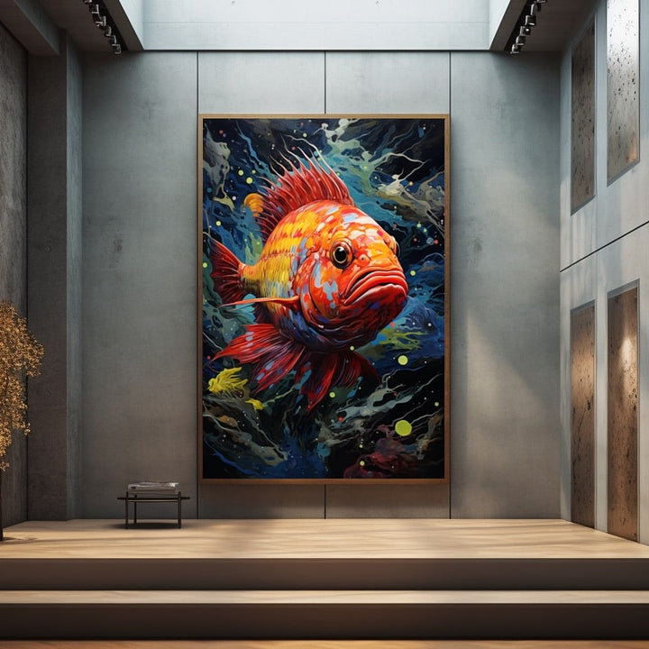 Peinture Poisson Coloré, art mural décoration nature