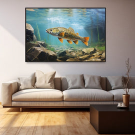 Tableau Truite dans la Rivière, art mural décoration nature