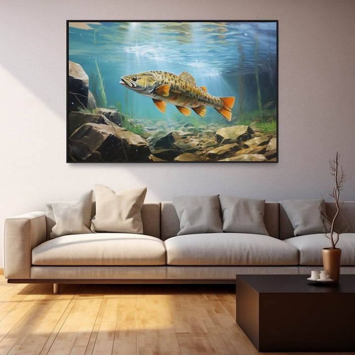 Tableau Truite dans la Rivière, art mural décoration nature