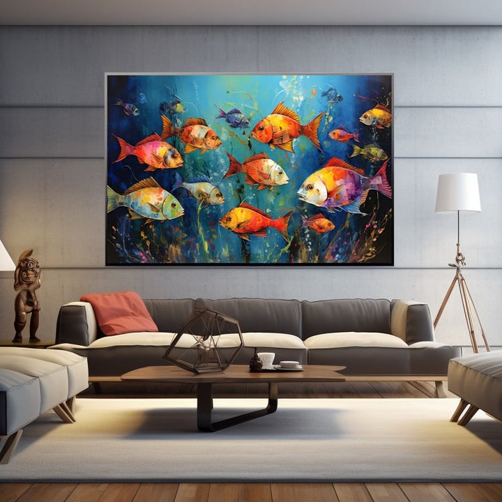 Peinture Poissons Stylisés, art mural décoration nature
