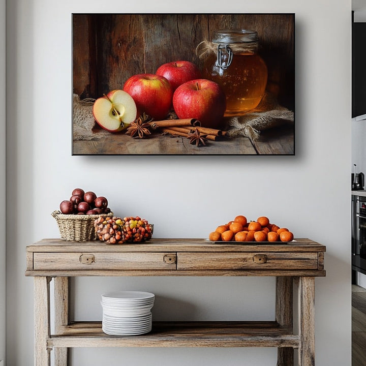 Peinture Pomme d'Hiver Gourmande, art mural décoration nature