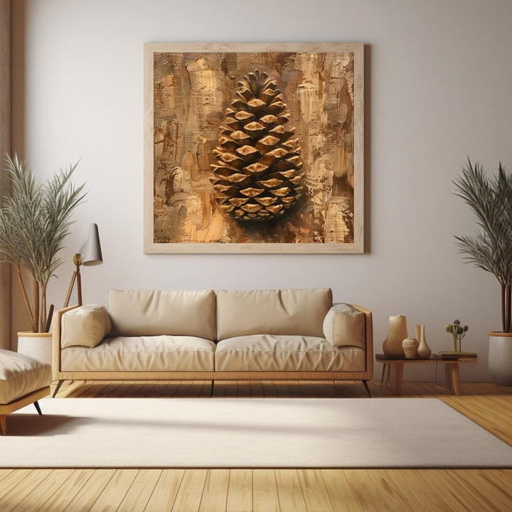Peinture Pomme de Pin, art mural décoration nature