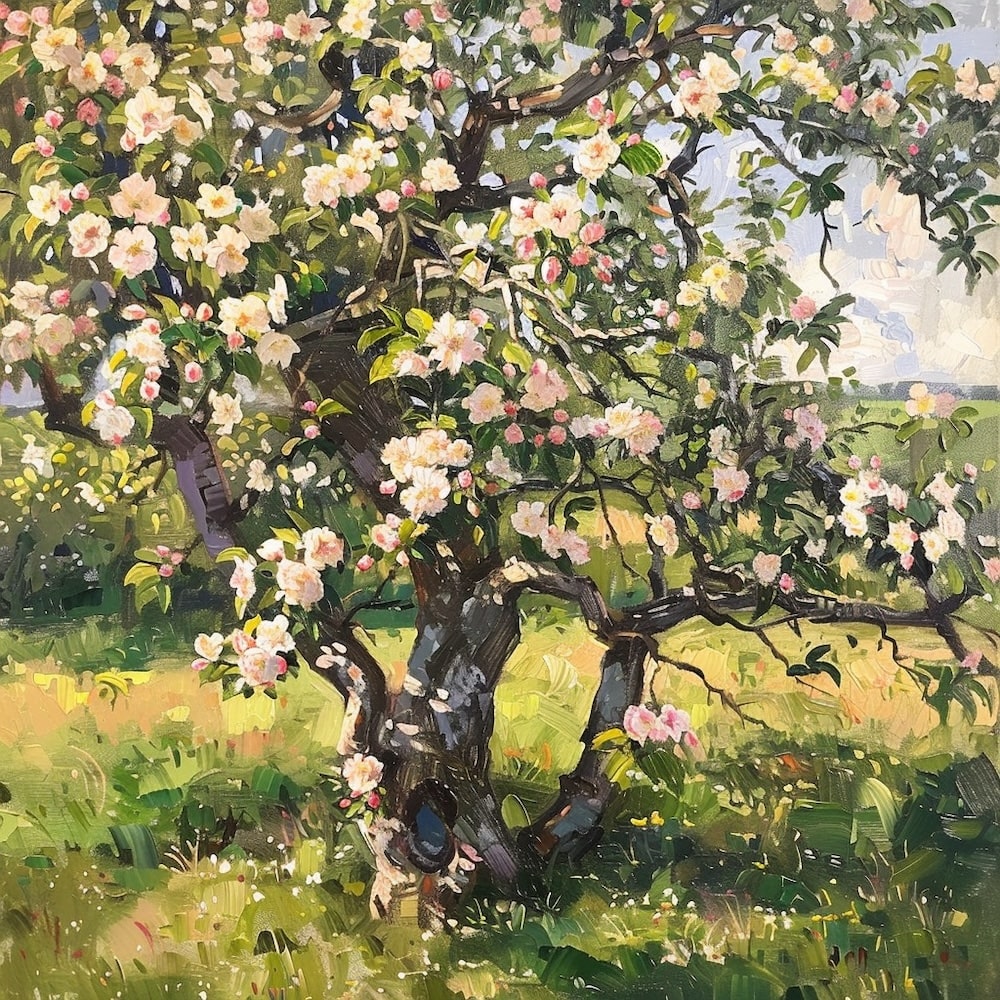 Peinture Pommier en Fleurs, art mural décoration nature