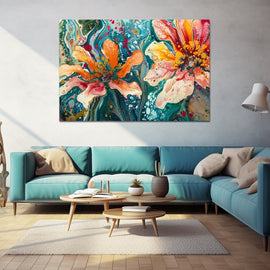 Peinture Pouring Fleurs, art mural décoration nature