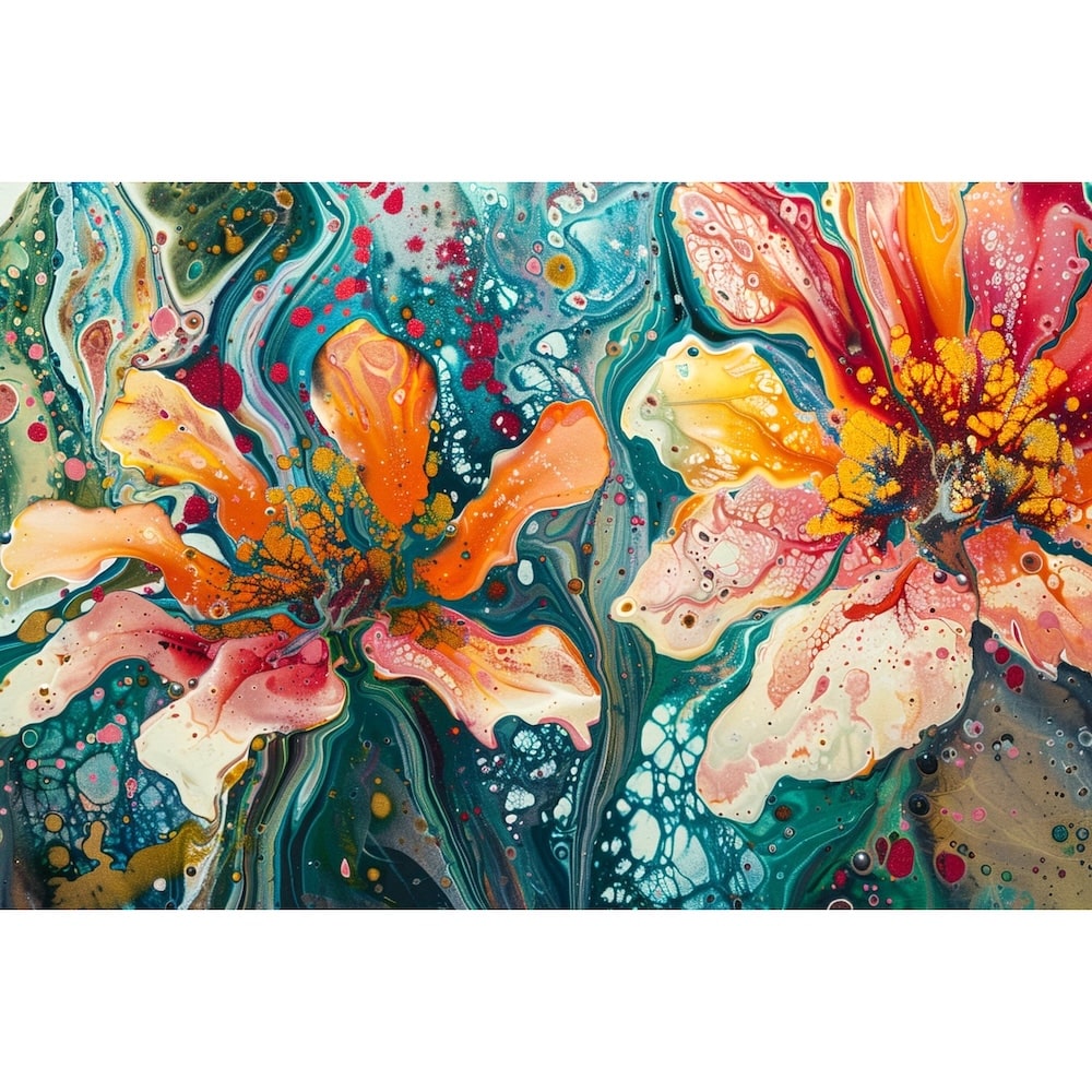 Peinture Pouring Fleurs, art mural décoration nature