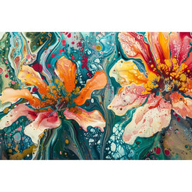 Peinture Pouring Fleurs, art mural décoration nature