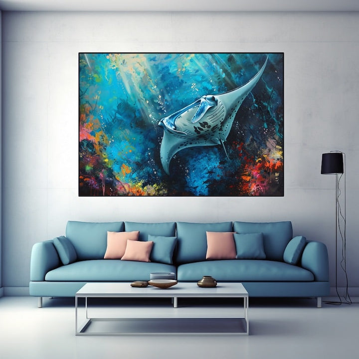 Peinture Raie Manta, art mural décoration nature