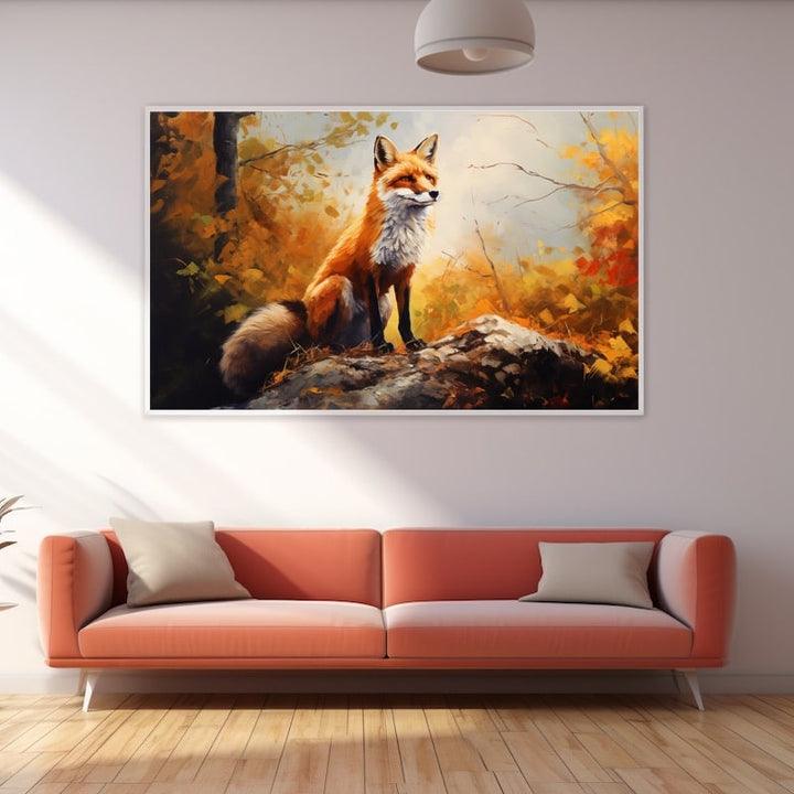 Peinture Renard en Forêt d'Automne, art mural décoration nature