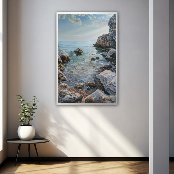 Peinture Rocher Bord de Mer, art mural décoration nature