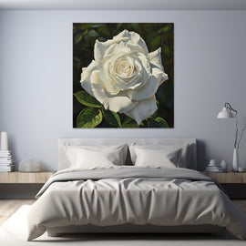 Peinture Rose Blanche, art mural décoration nature