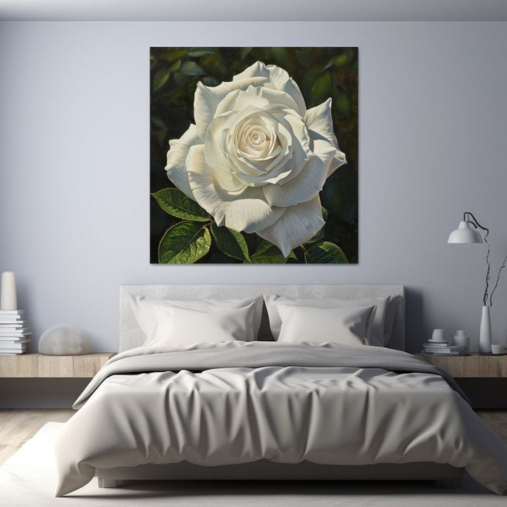 Peinture Rose Blanche, art mural décoration nature