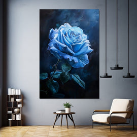 Peinture Rose Bleue, art mural décoration nature