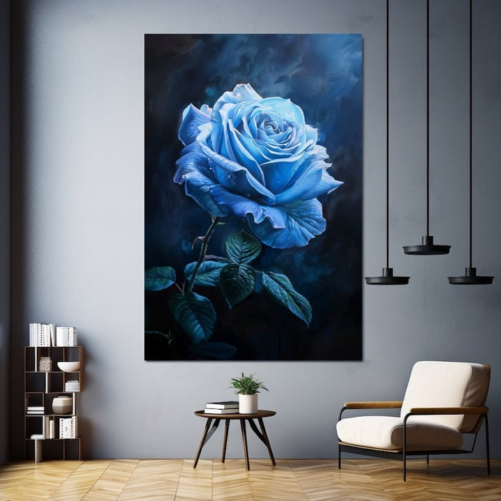 Peinture Rose Bleue, art mural décoration nature