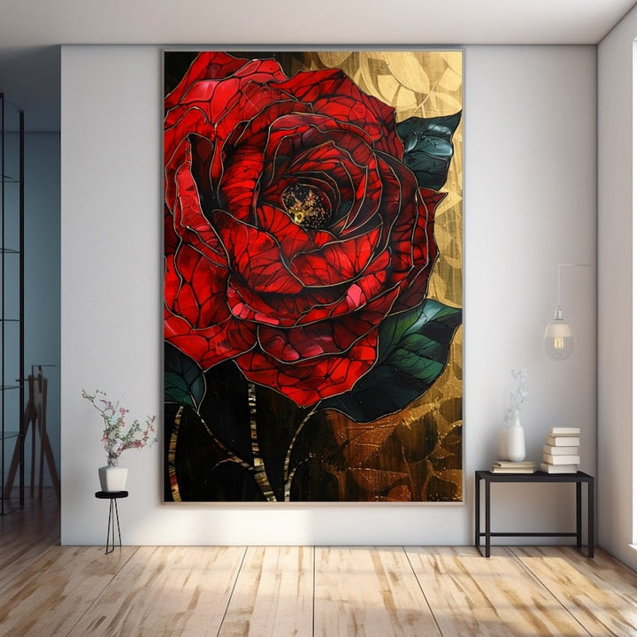 Peinture Rose Bohème, art mural décoration nature