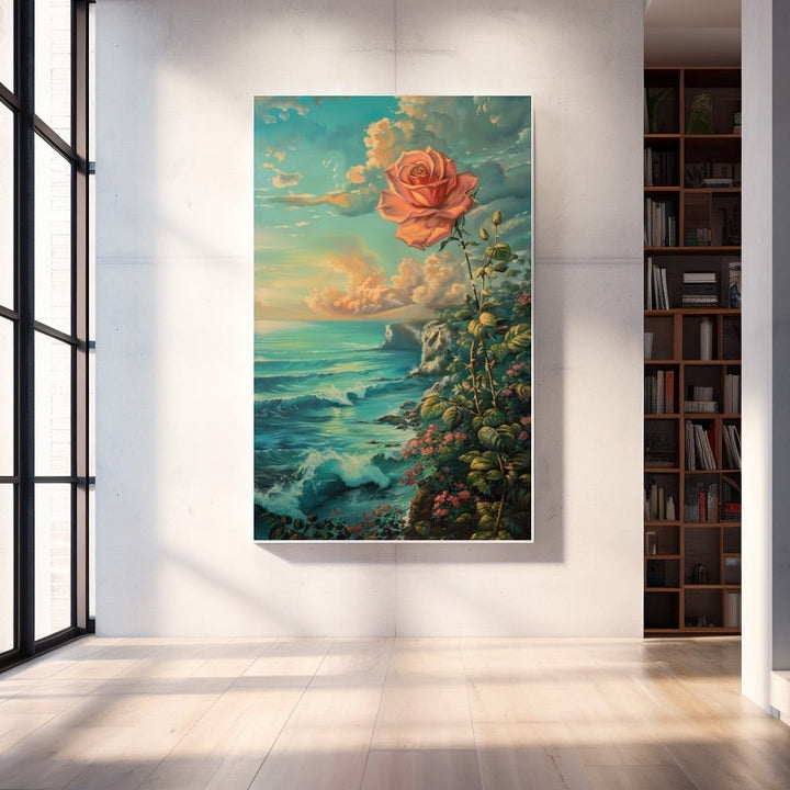 Peinture Rose Paradis, art mural décoration nature