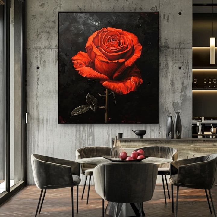 Peinture Rose Rouge, art mural décoration nature