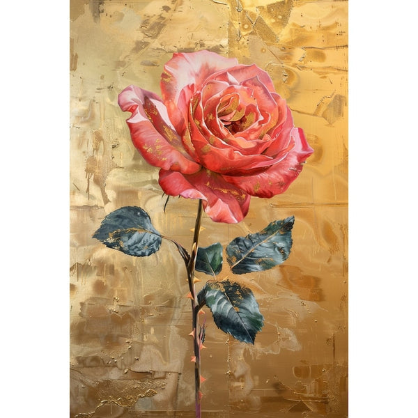 Peinture Rose Or, art mural décoration nature