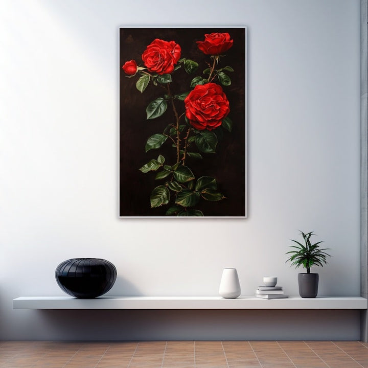 Peinture Roses Rouges Anciennes, art mural décoration nature