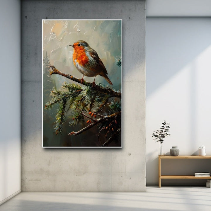 Peinture Rouge-Gorge, art mural décoration nature