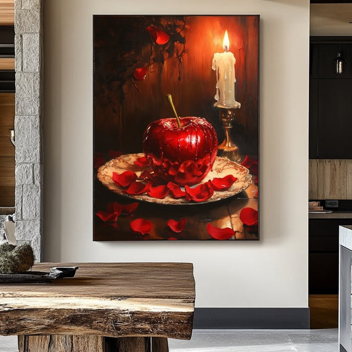 Peinture Rouge Pomme d'Amour, art mural décoration nature