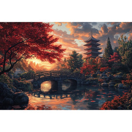Peinture Rouge Jardin Japonais, art mural décoration nature