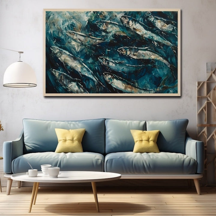 Peinture Sardines, art mural décoration nature