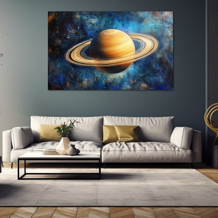 Peinture Saturne, art mural décoration nature