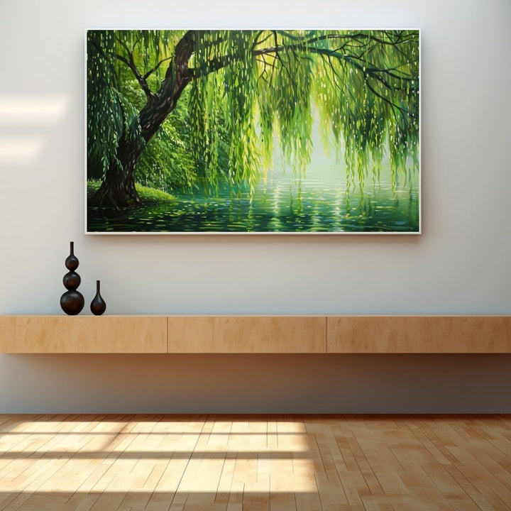 Peinture Saule Pleureur, art mural décoration nature
