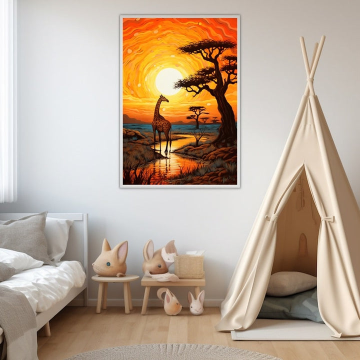 Peinture Savane Paysage Noir et Blanc, art mural décoration nature