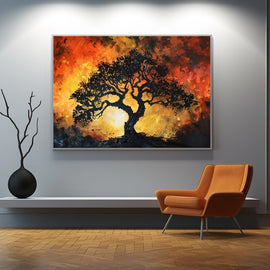 Peinture Silhouette Arbre, art mural décoration nature