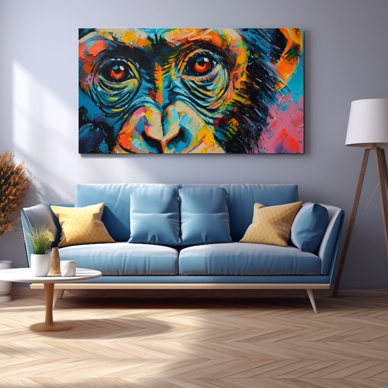 Peinture Singe Multicolore, art mural décoration nature
