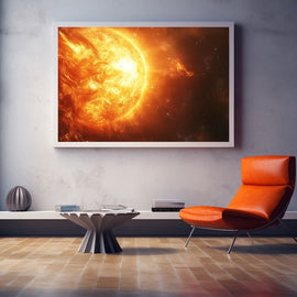 Peinture Soleil d'Or et de Feu, art mural décoration nature