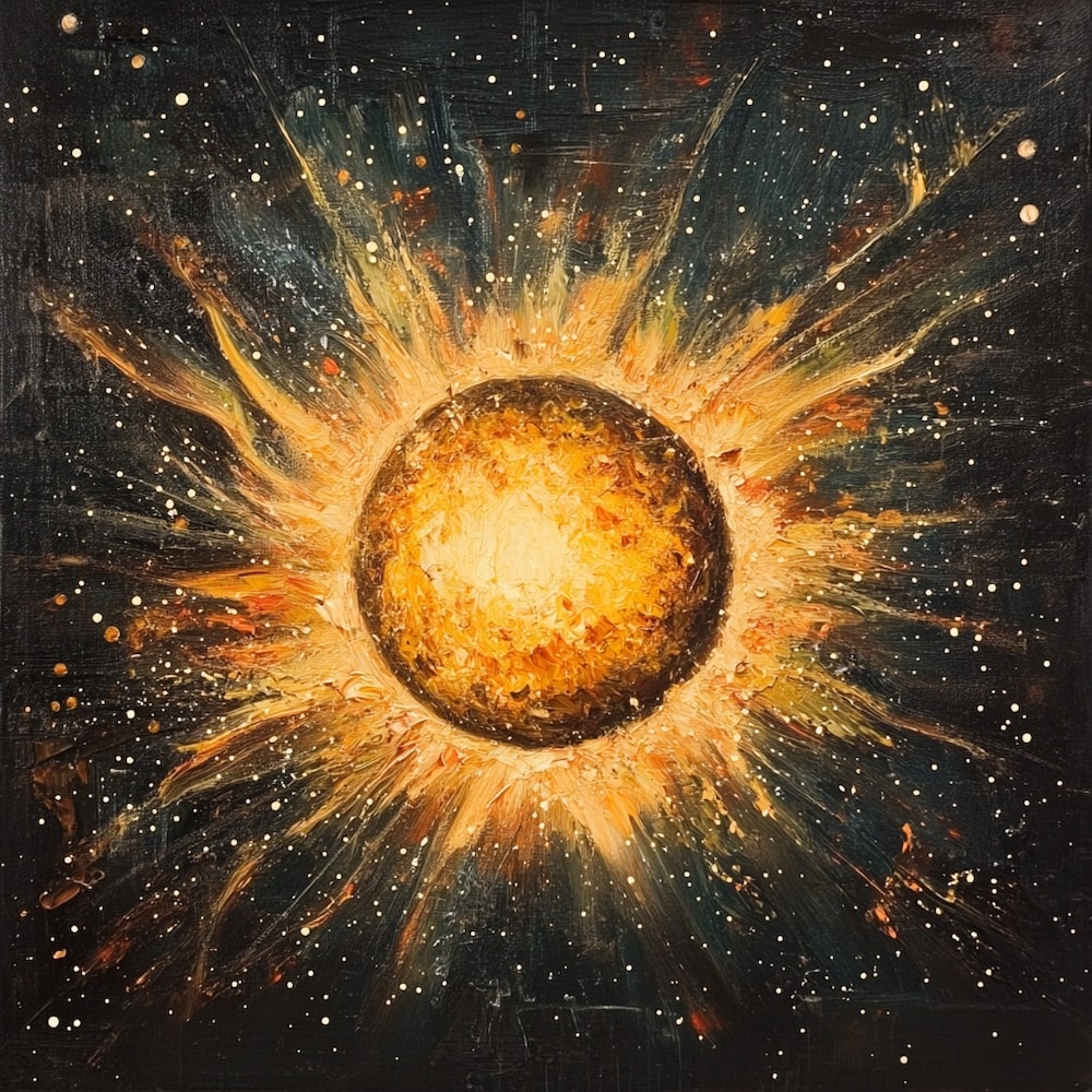 Peinture Soleil Abstrait, art mural décoration nature