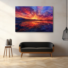 Peinture Soleil Couchant, art mural décoration nature