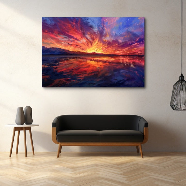 Peinture Soleil Couchant, art mural décoration nature