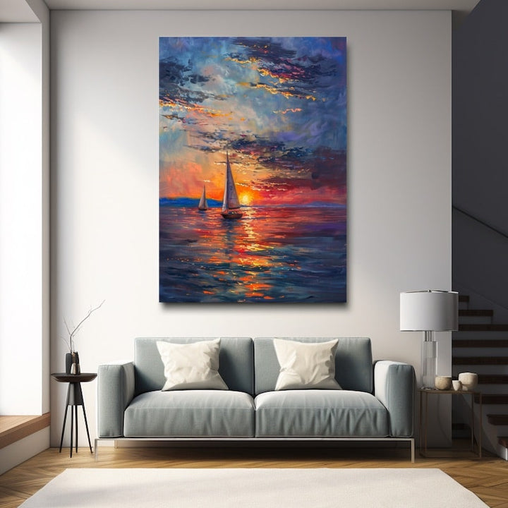 Peinture Soleil Couchant sur la Mer, art mural décoration nature