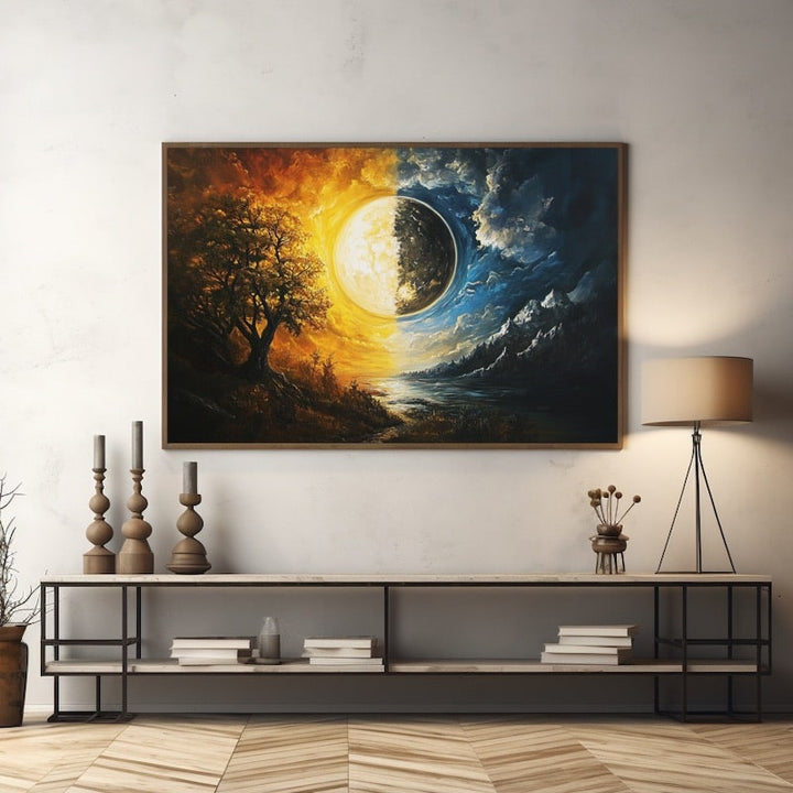 Peinture Dualité Jour et Nuit, art mural décoration nature