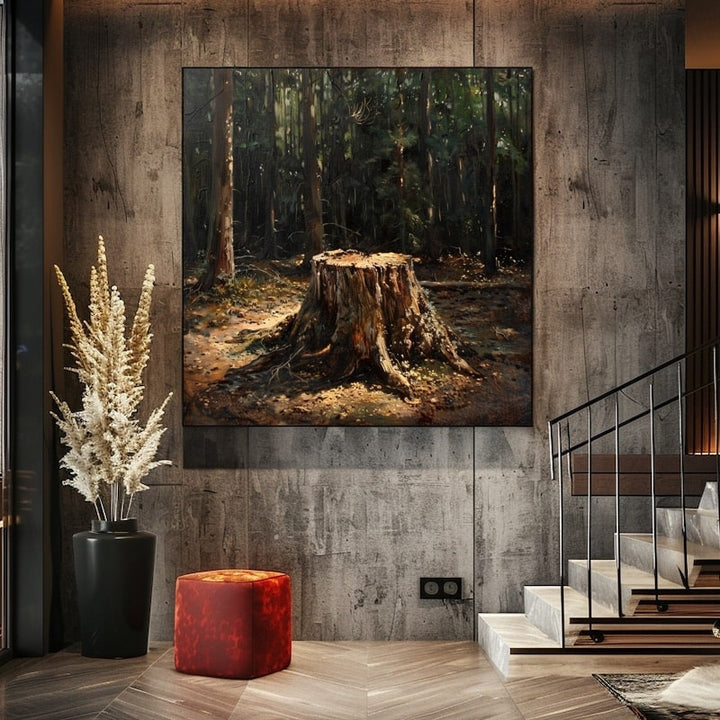 Peinture Souche Arbre, art mural décoration nature