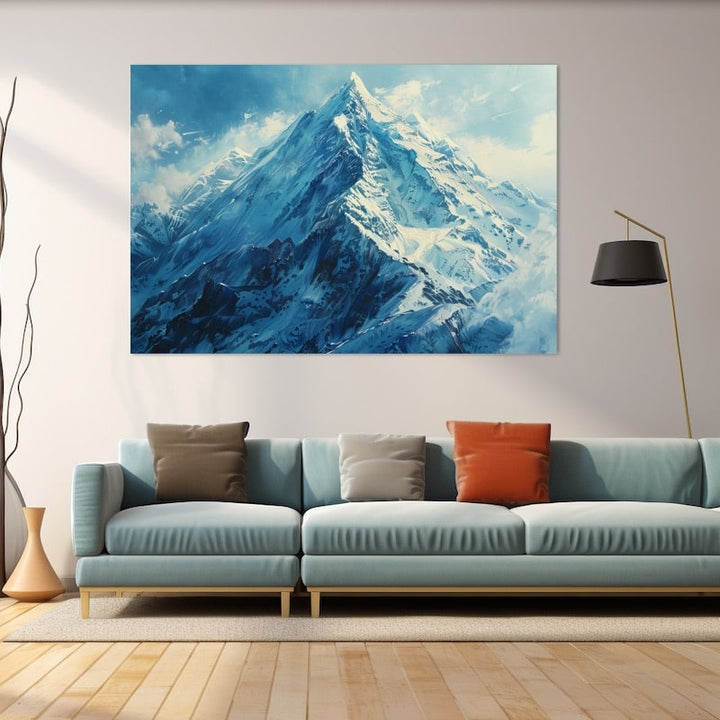 Tableau Pic Enneigé Bleuté, art mural décoration nature