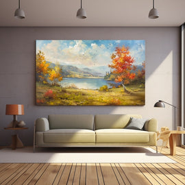 Tableau Paysage d'Automne au Bord du Lac, art mural décoration nature