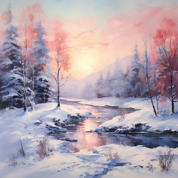 Peinture Neige au Lever du Soleil, art mural décoration nature