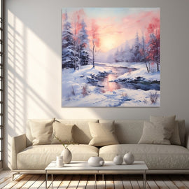 Peinture Neige au Lever du Soleil, art mural décoration nature
