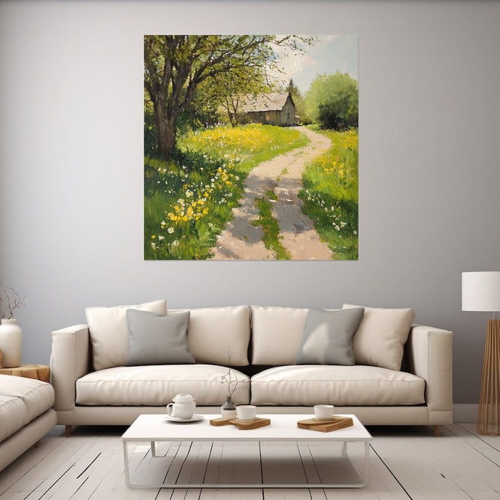 Peinture Chemin de Campagne au Printemps, art mural décoration nature
