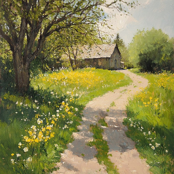 Peinture Chemin de Campagne au Printemps, art mural décoration nature