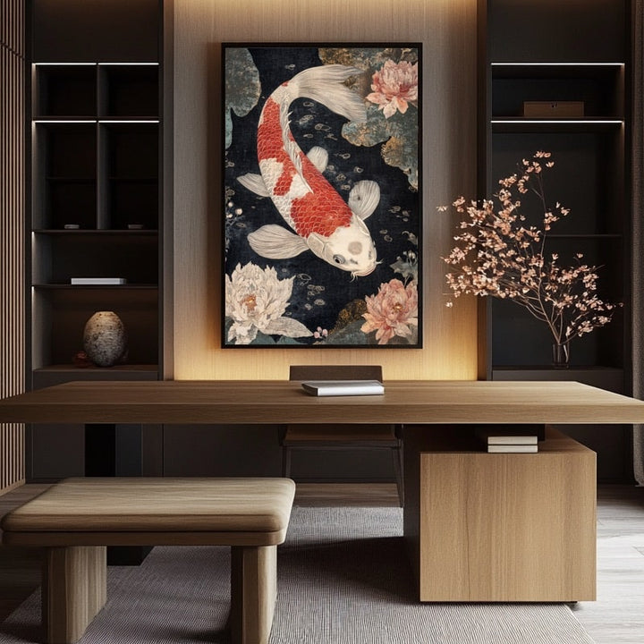 Peinture Tableau Carpe Koi, art mural décoration nature