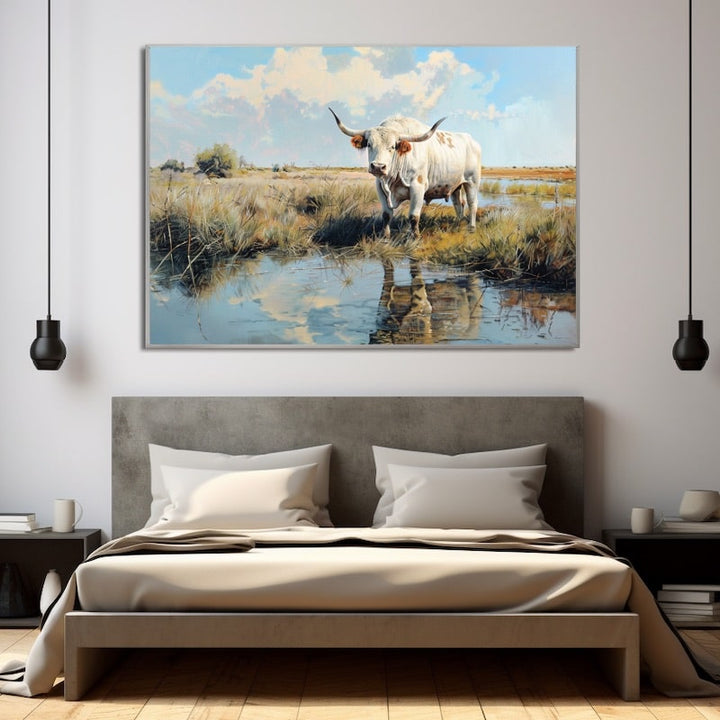 Peinture Taureau Camargue, art mural décoration nature