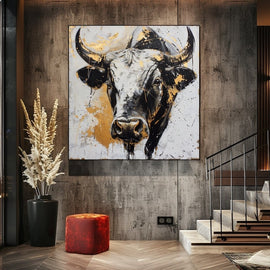 Peinture Taureau Moderne, art mural décoration nature