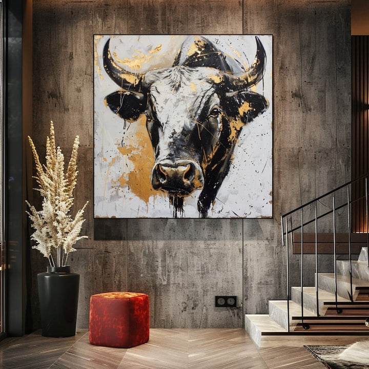 Peinture Taureau Moderne, art mural décoration nature