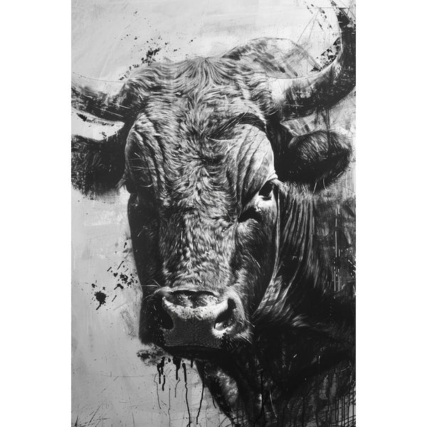 Peinture Taureau Noir et Blanc, art mural décoration nature